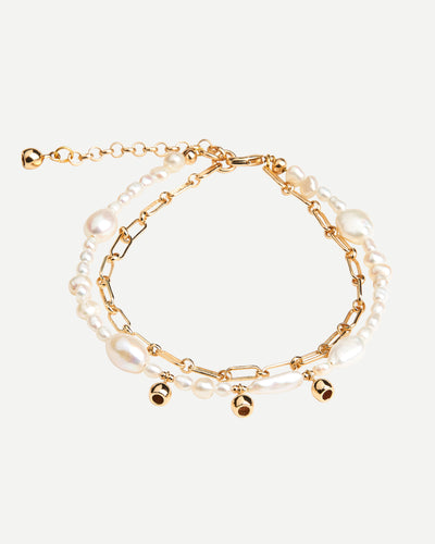 Native Page Freshwater Pearl Chain Gumnut Anklet Gold